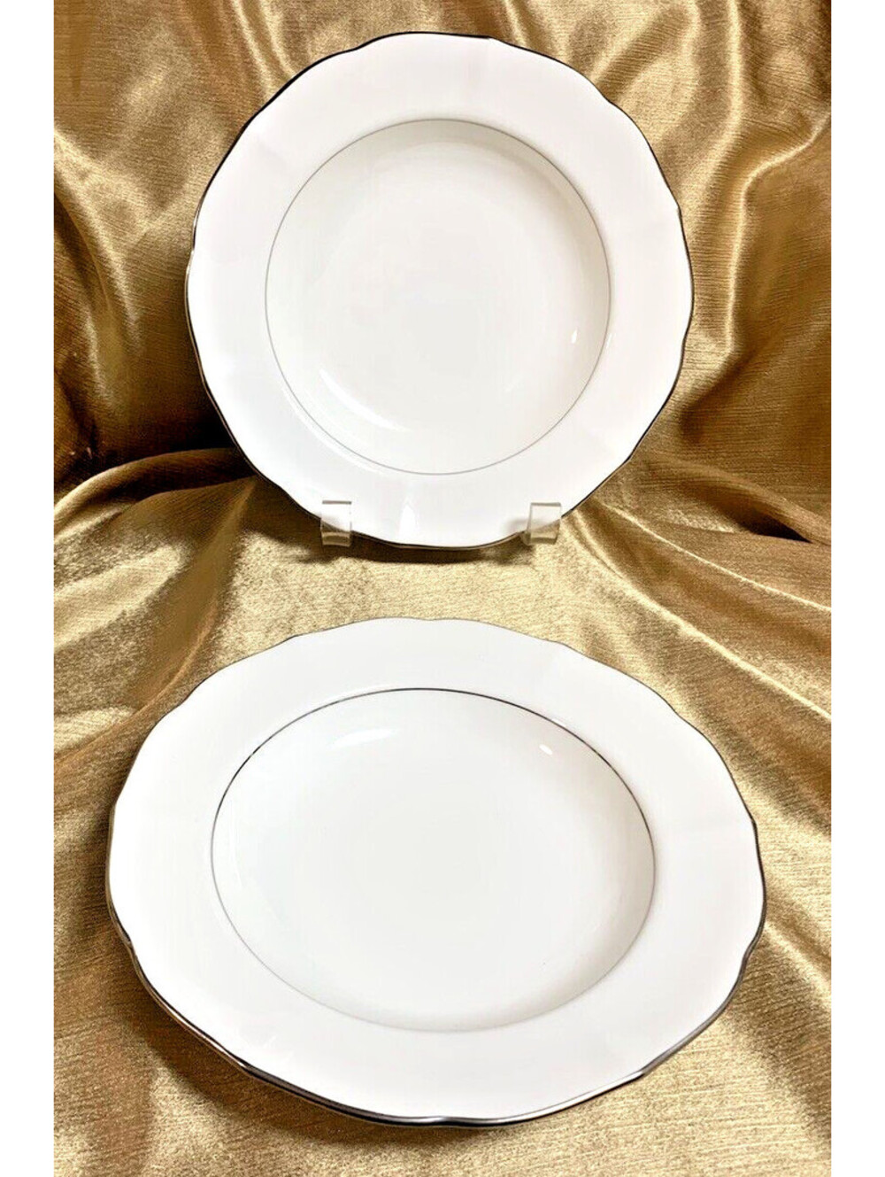 NEW Mikasa Silver Moon Large Rim Soup Bowls 9" PLATINUM Rim 2-Piece CAP02